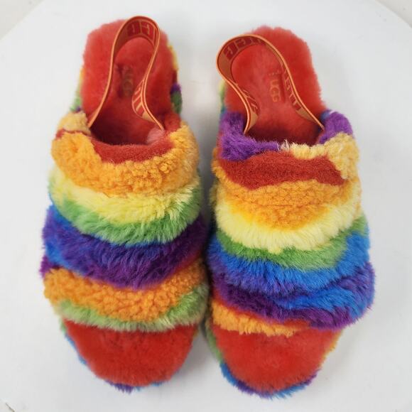 UGG Australia Fluff Yeah Slide Women 8 Pride Cali Collage Rainbow Sling 1120002 - Picture 3 of 13